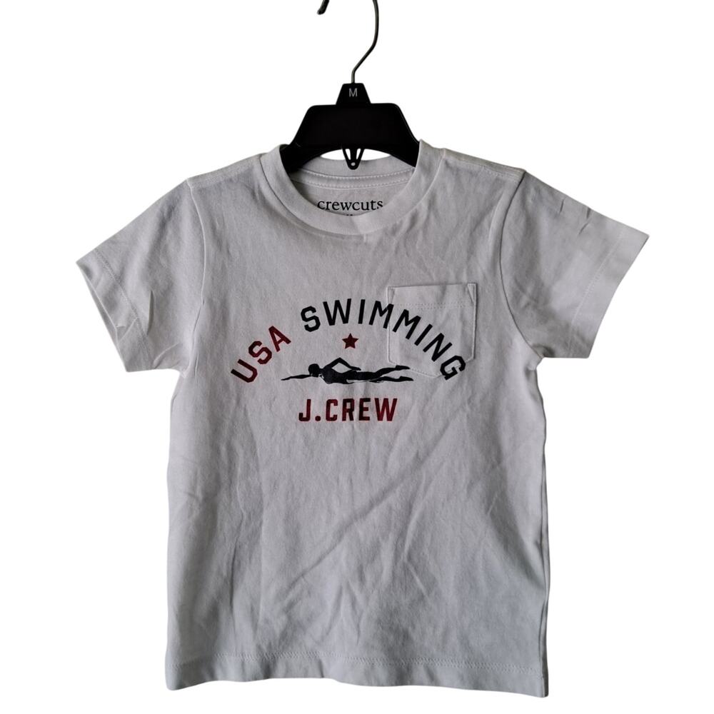Crewcuts J. Crew USA Swimming Graphic T-Shirt Short Sleeve White Kids Sz 2 NWOT